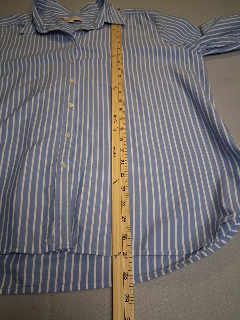 LOFT Blue White Striped Button Front Shirt XL 100% Cotton Oversized Casual Caree - Picture 7 of 8